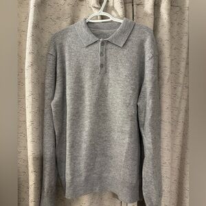 New Gray Long Sleeve Polo Sweater